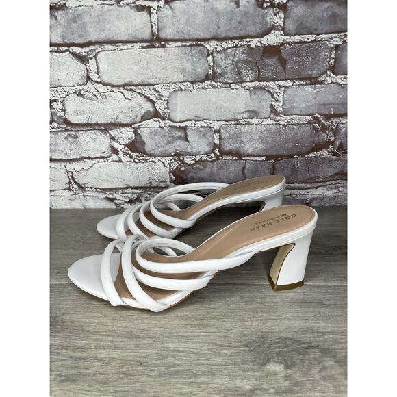 Cole Haan Adella White Leather Straps Heel Slides Sandals Women’s Sz 10B US/41EU - Picture 13 of 16